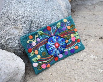 Makeup Bag Peruvian Fabric Beautiful Flowers Only One Available Gorgeous Colors Cosmetic Bag Made With Peruvian Fabric