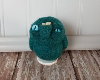 Adorable Needle Felted Wool Toothy Monster- Teal