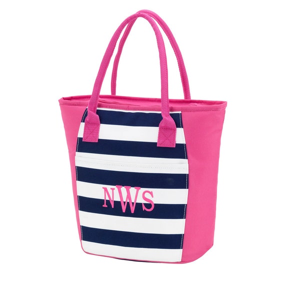 Personalized Prep Stripe Cooler Bag, FREE MONOGRAM, Monogram Beach Bag, Navy Stripe Beach Bag, Summer.