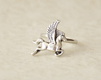 Pegasus Ring / Whimsical Silver Pegasus Ring / Oxidized Silver Pegasus Jewelry * Magical Flying Horse Ring * Gift for her