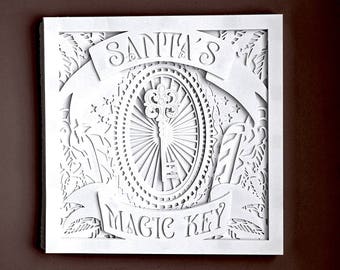Christmas Shadow box 3D Layered papercutting template. Santas Magic Key multilayer, Machine or Hand cut SVG, DXF, PDF personal use