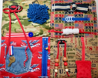 Military Fabrics Fidget, Sensory, Activity Quilt Blanket