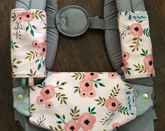 Blush Lillebaby suck pads, lillebaby suckpads, emerald drool bib and suckpads, drool pads and bib, ergo teething pads, tula drool pads