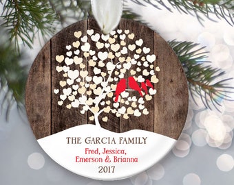Lovebirds Ornament Family Ornament, Personalized Christmas Ornament, Rustic fake Wood Ornament, Family of 4, Family of 5, Family of 6 OR864