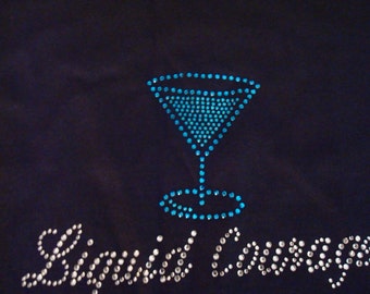 Liquid Courage T-Shirt, Clear and Cobalt-Blue Rhinestone Design,Ladies T-Shirts,Drinking T-Shirts,Courage T-Shirts