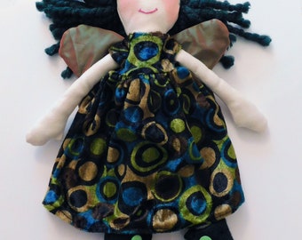 Green Fairy Art Doll. Collectible 12"