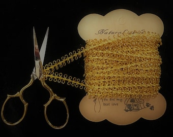 Narrow 4mm Wide Yellow Gold Metallic Looped Edging, Ric Rac, Rick Rack Trim - BTY