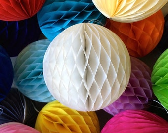 White 4 Inch Honeycomb Tissue Paper Balls - Paper Party Decor Decoration Supplies