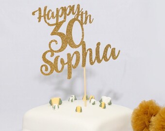 Personalised Name and Age Birthday Cake Topper. 20th, 30th, 40th, 50th, 60th, 70th, 80th, 90th, 100th.