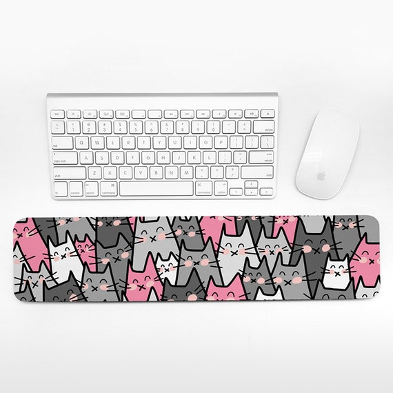 Cat Keyboard Wrist Rest Pad, Pink and Gray Wrist Keyboard Rest, Cats Wrist Pad for Keyboard Pad, Fun Cute Desk Cubicle Decor for Women