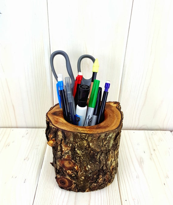Desk Organizer Rustic Wood Log Pencil Holder Elm