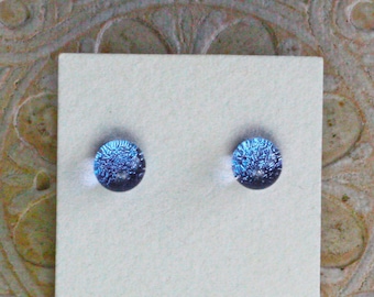 Dichroic Glass Earrings , Petite, Medium Blue DGE-1374