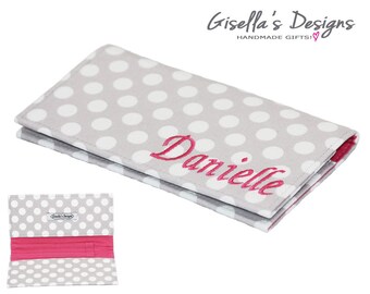 Gray polka dots and hot pink Checkbook cover, Personalized Gifts for Her, Monogram Women Check Book Holder, Customized checkbook case.