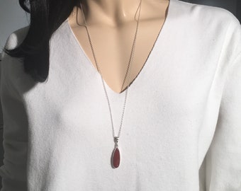 Raw Ruby Necklace ,Sterling Silver Necklace , Raw Ruby Stone,Hand cut Stone, My Handmade Necklace, Red Necklace