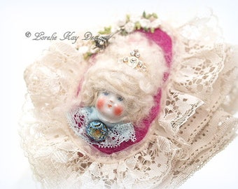 Marie Style Art Doll Brooch Marie Antoinette Jewelry Sugary Sweet Assemblage Art Doll Jewelry Pin Lorelie Kay Original