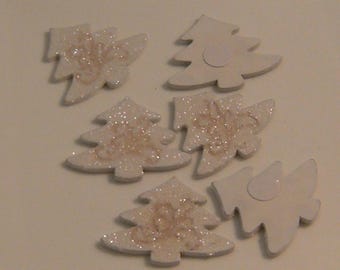 White sequin 39mm x 6 wooden Christmas tree