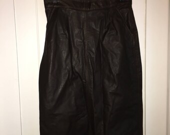 Black leather skirt | Etsy