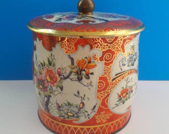 Beautuful Vintage Floral Tin, Orange Floral Vintage Tin, Floral Tin, Decorative Vintage Tin.