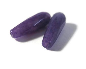 Two Purple Gemstone Beads, Matched Pair of Quartzite Long Drilled Teardrop Beads for Making Jewelry, 26mm x 8mm (Pt-Ja1)