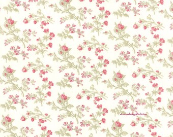 Moda 3 Sisters Favorites 3770 11 China White, Cottage Chic Fabric, Shabby Chic Pink Roses Fabric, Cotton Quilt Fabric, Pink Floral Fabric
