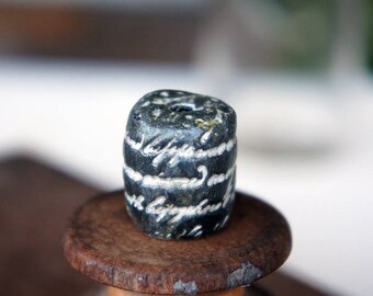 Large Hand Made Focal Polymer Clay Bead Black and White Handwriting Lettering Words