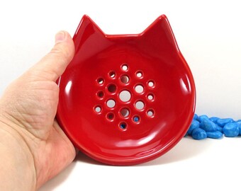 Cat soap dish, bathroom accessories, sponge holder, cat lover gift, draining soap dish, ceramic soap dish, soap holder, soap saver, cat