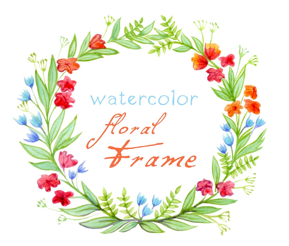 Digital Clipart Watercolor Flowers Floral Frame Watercolor