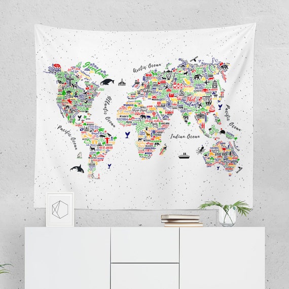 World Map Wall Hanging World Map Tapestry World Map Wall