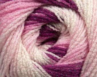 100 Gram Magic Glitz 47994 Pinks Berry Cream with Metallic Self-Striping DK Yarn 393 Yards