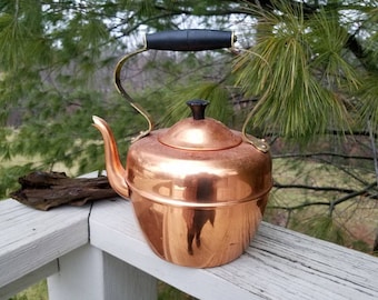 Copper & Brass Tea Kettle Vintage Kitchen Copral Made in Portugal