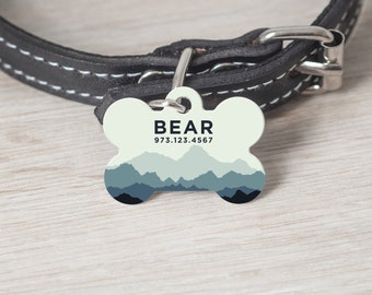 Personalized Mountain Pet Tag, Pet ID Tag, Bone Shape tag, Custom Cat Tag, Dog Tag, Custom Pet Tag, Pet Name Tag, Custom Dog Tag