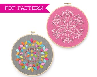 Embroidery Pattern, PDF pattern, Mandala design, Mandala embroidery, Floral embroidery, DIY Hoop Art, Embroidery tutorial, Boho Decor