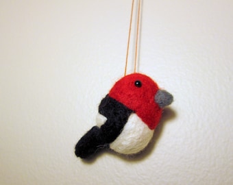 Woodpecker Ornament - Christmas Ornament - Needle Felted Red Headed Woodpecker