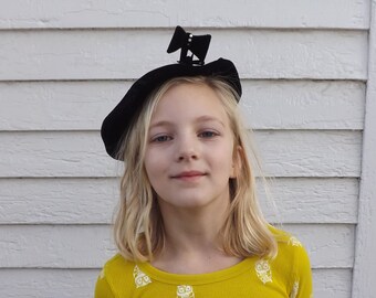 50s Black Hat Tilt Hat Vintage Cute Bow
