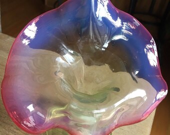 Victorian Hobbs Jack in the Pulpit Cranberry Opalescent Vaseline Glass Vase