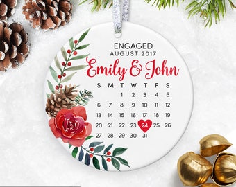 Engagement Ornament, Just Engaged Gift for Bride to be Ceramic Ornament, Customized Engaged Ornament, Engagement Gifts