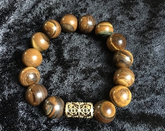 Beaded Tigers Eye Gemstone Bracelet 12mm