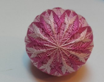 Pink Flower Temari Ball with Bell