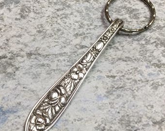 Key Ring Vintage Spoon Handle Met Rose Floral Silverplate Handcrafted Upcycled Flatware Silverware