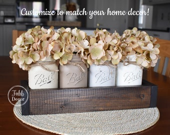 Rustic Table Decor Mason Jar Centerpiece, Farmhouse Decor, Shabby Chic Home Decor, Distressed Painted Jars, Country Cottage Mason Jars Decor