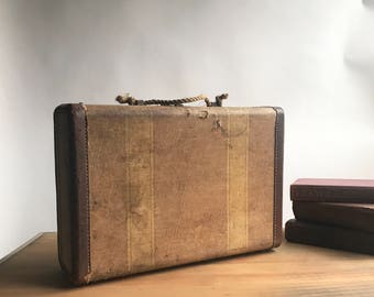 Antique Tweed Suitcase Rope Handles / Tweed Luggage
