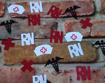 Nurse party, Nurse Hat, RN, BSN, Red Cross & Caduceus Confetti, Registered Nurse party, Registered Nurse Graduation