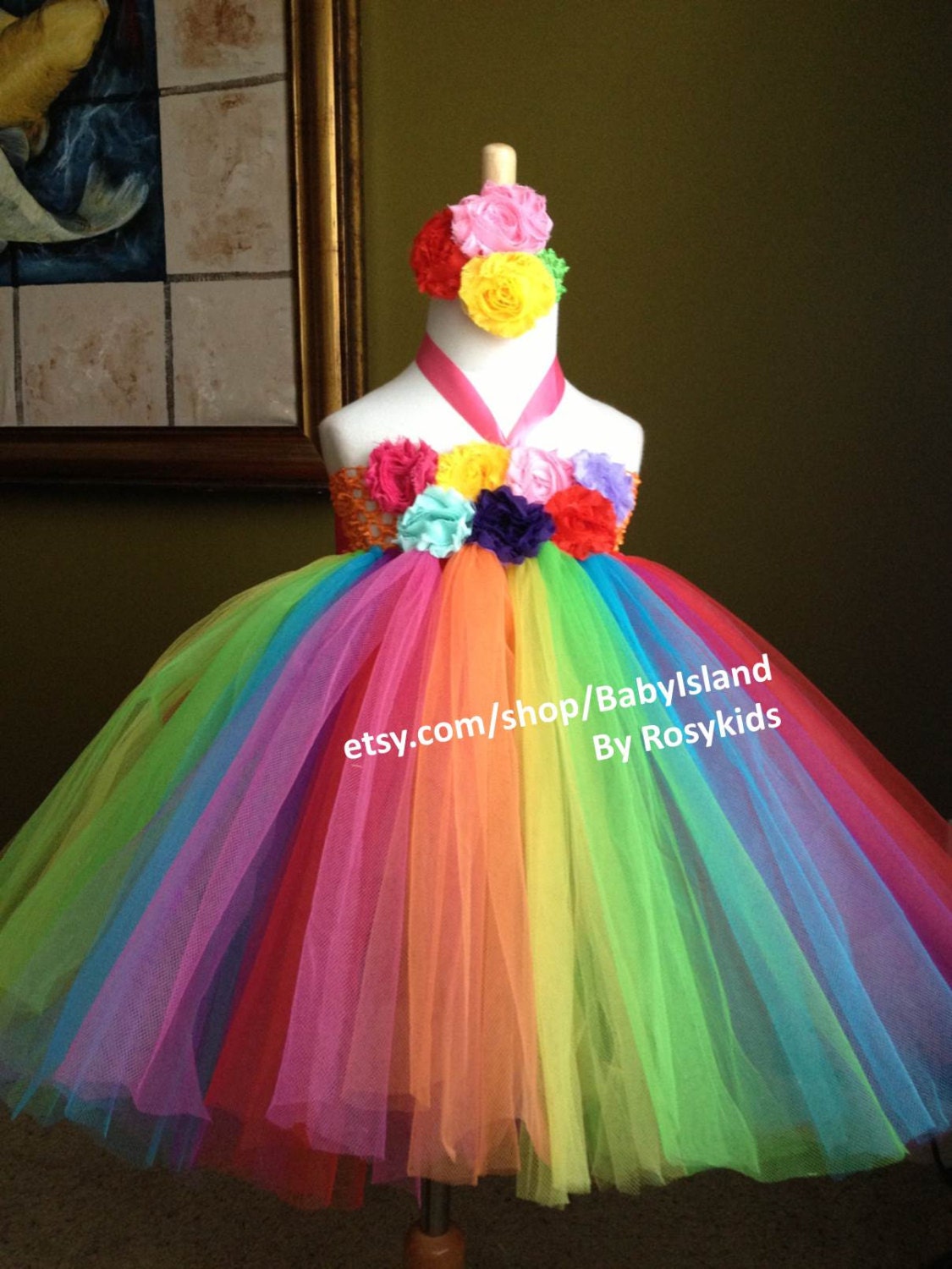 Rainbow color tutu dress birthday party photo girl baby