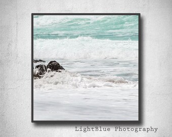 Beach Printable photography Ocean Print art Digital art Minimal decor Wave Photography Light Blue decor Romantic Square Cottage Wall Decor