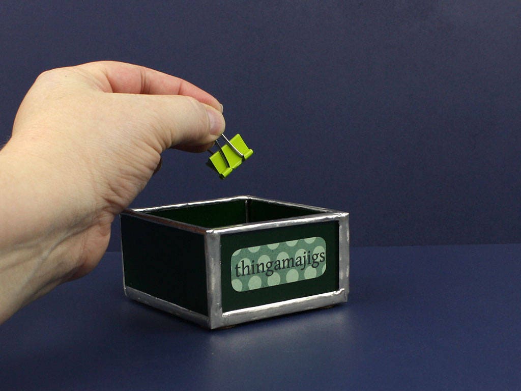 Green Desk Organizer Word Play Office Decor Art Glass Box