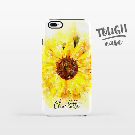 Watercolor Sunflower NAME Personalized iPhone Case Custom iPhone X Case iPhone 8 Case iPhone 7 Plus Case iPhone 6 Plus iPhone 6S Floral