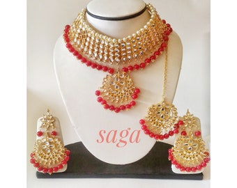 Kundan Choker Set with Mang Tikka, Indian Jewelry, Traditional Jewelry, Maang tikka, Indian Designer Jewellery