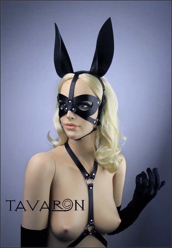 Black leather rabbit mask Leather bunny mask Leather fetish Black leather rabbit mask Leather bunny mask Leather fetish
