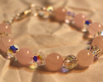 Rose quartz and Swarovski Crystal Bracelet