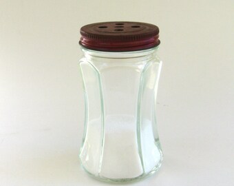 retro salt or pepper shaker... vintage farmhouse ... kitchen ... glass and metal shaker